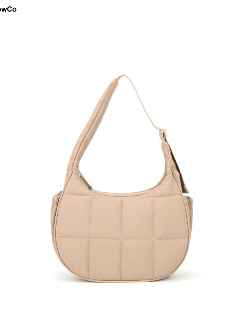 Quilted Nylon Crescent Hobo Bag with Adjustable Strap Multi-Pocket Shoulder